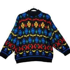 Vintage Diana Marco Colorful Patterned Sweater 80's Retro Size M/L